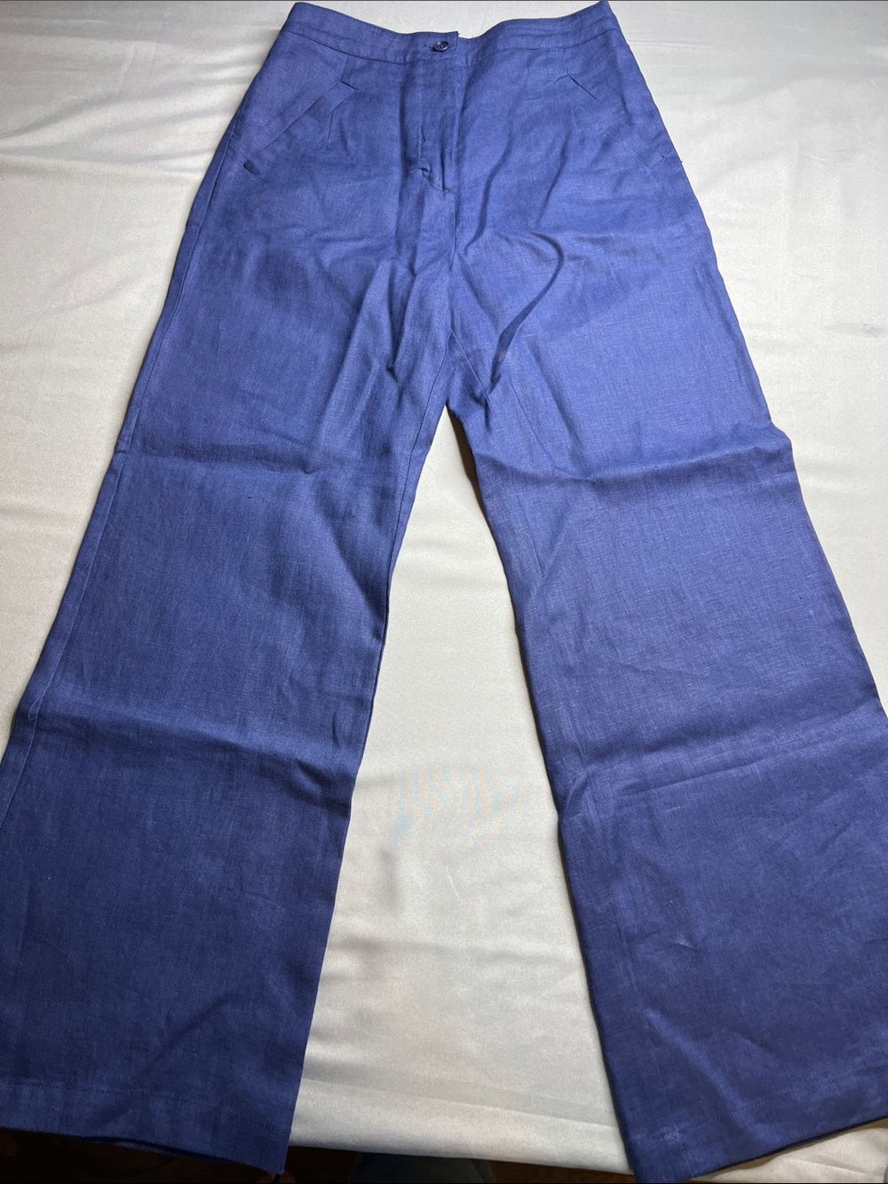 Reformation Wide Leg Linen Blend Trousers Navy Blue Size 0 Made in USA